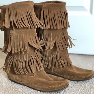 Chestnut Brown Tall Fringe Boots